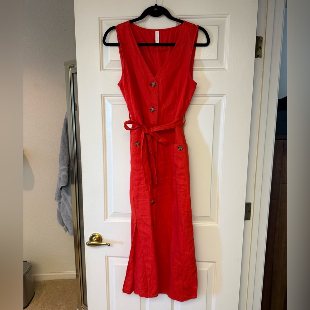 Mango Red Linen Dress